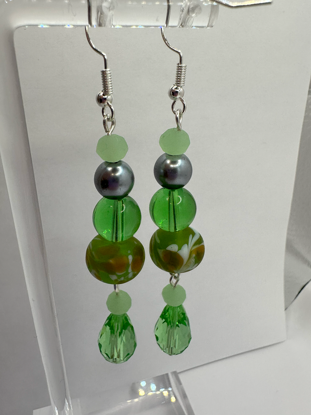 1001 - Green Long Dangling Earrings