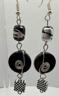 1007 - Black Dangling Earrings with Wire Swirl