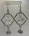 1012 - Blue Dangling Chandelier Earrings with Butterfly Bead