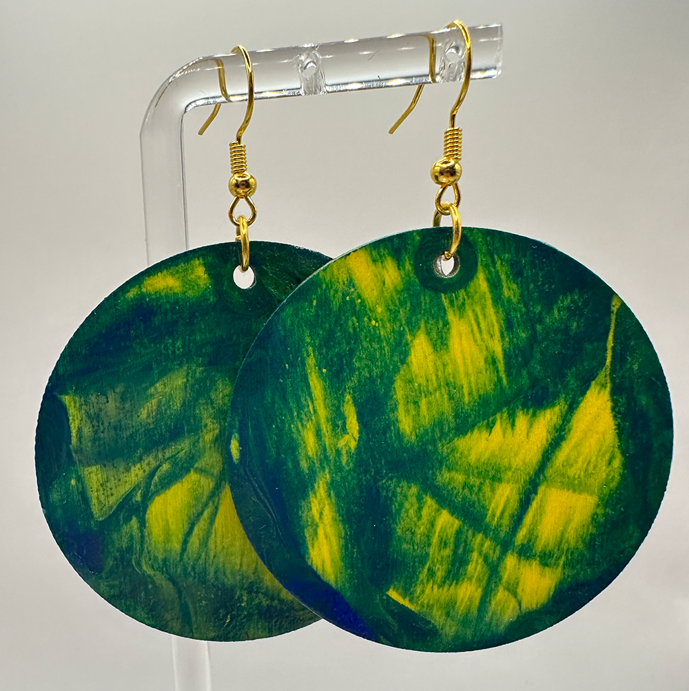 1015 - Green Acrylic Pour Painting Dangling Earrings