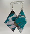 1017 - Blue Acrylic Pour Painting Dangling Earrings with White Highlights
