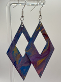 1025 - Blue Acrylic Pour Painting Dangling Earrings with Gold Highlights