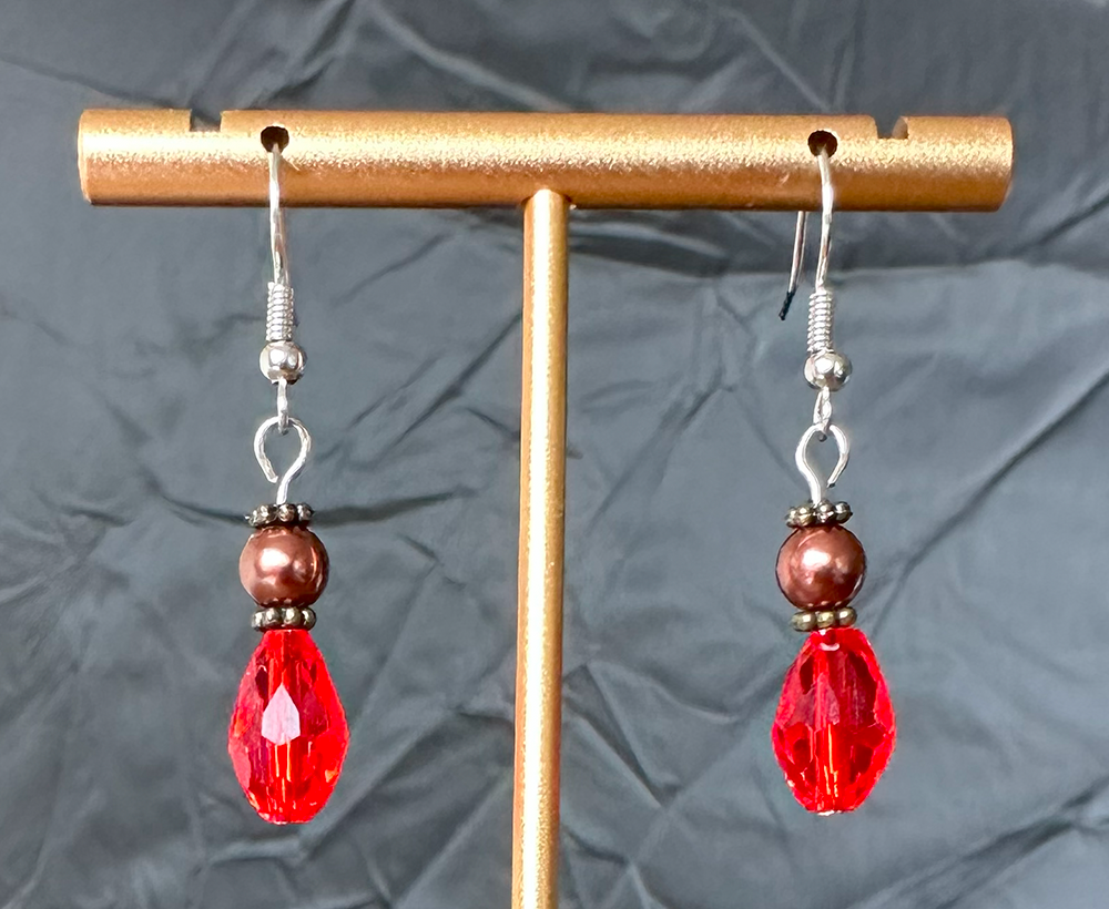 1030 -  Budget-Friendly Everyday Dangling Earrings - Orange and Bronze