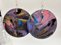 1024 - Pink Acrylic Pour Painting Dangling Earrings with Gold Highlights